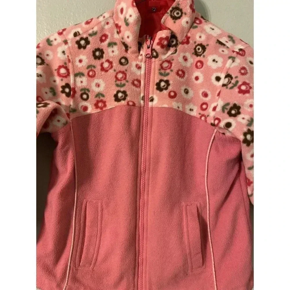 OSHKOSH B’GOSH PINK/PINK WITH FLOWERS REVERSIBLE GIRLS JACKET SIZE 6